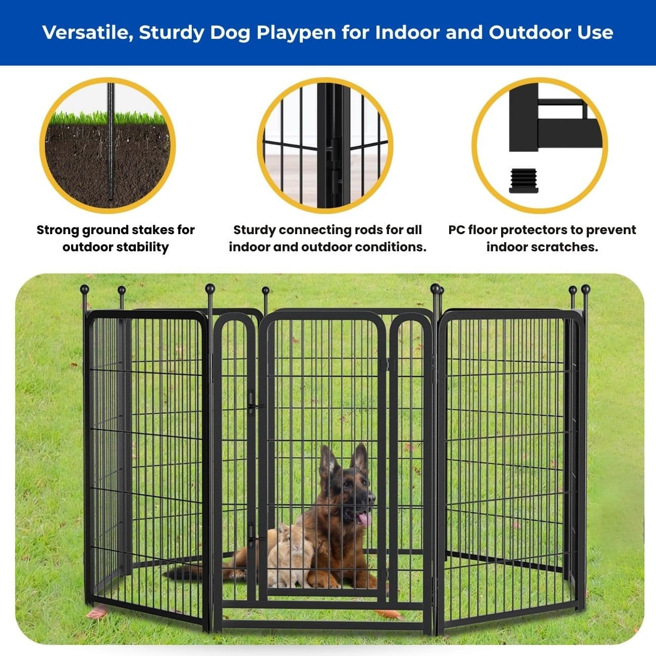 Heavy-Duty Metal Dog Playpen for Indoor & Outdoor Use, 40-Inch, 8-Panel